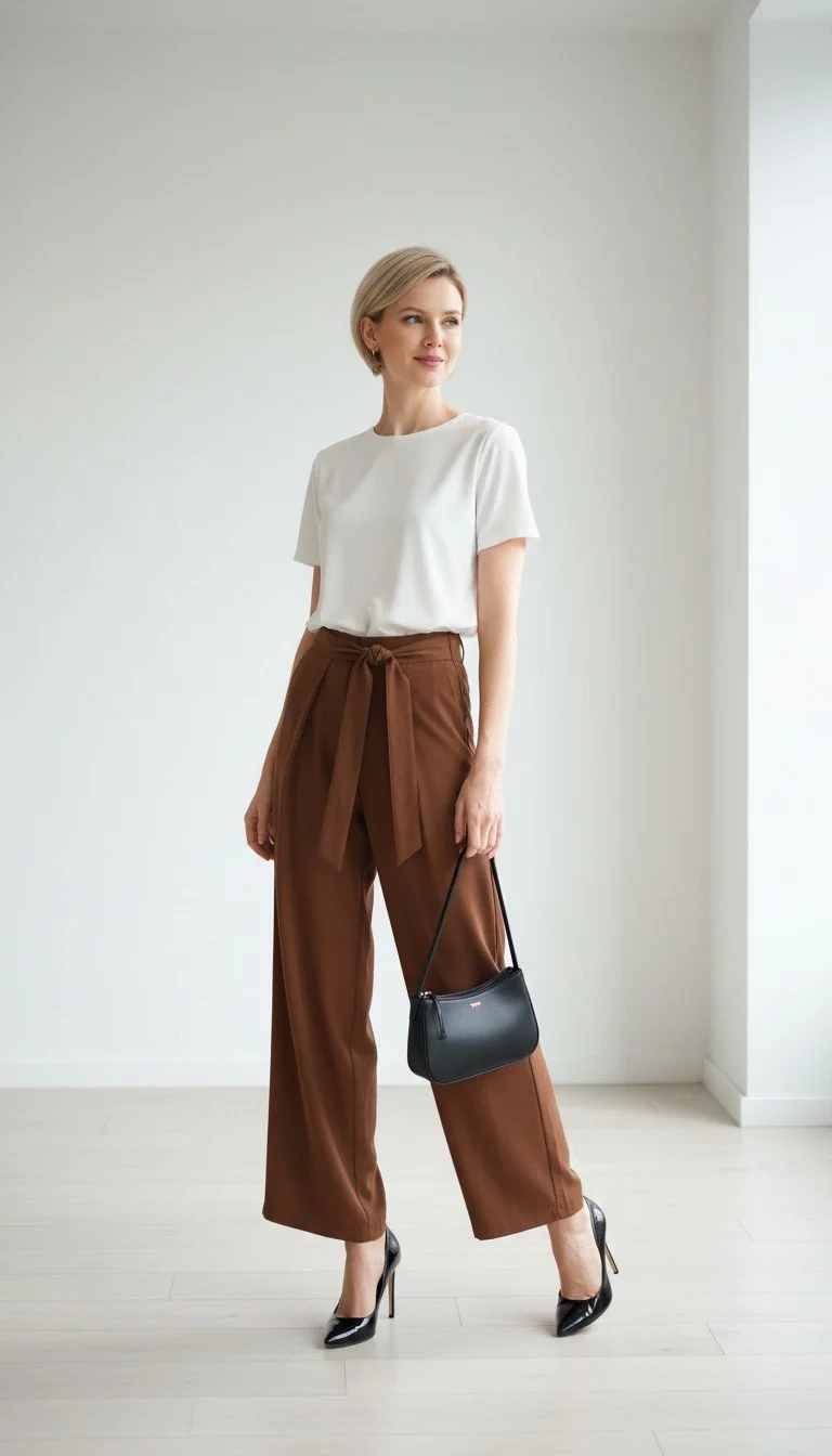 Olivia Preckel - Women's Classic High-Waist Wide Pant with Tie Belt Size S