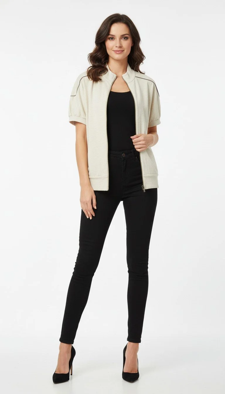 Brunello Cucinelli - Short‑Sleeve Zip Jacket Casual Chic Size M