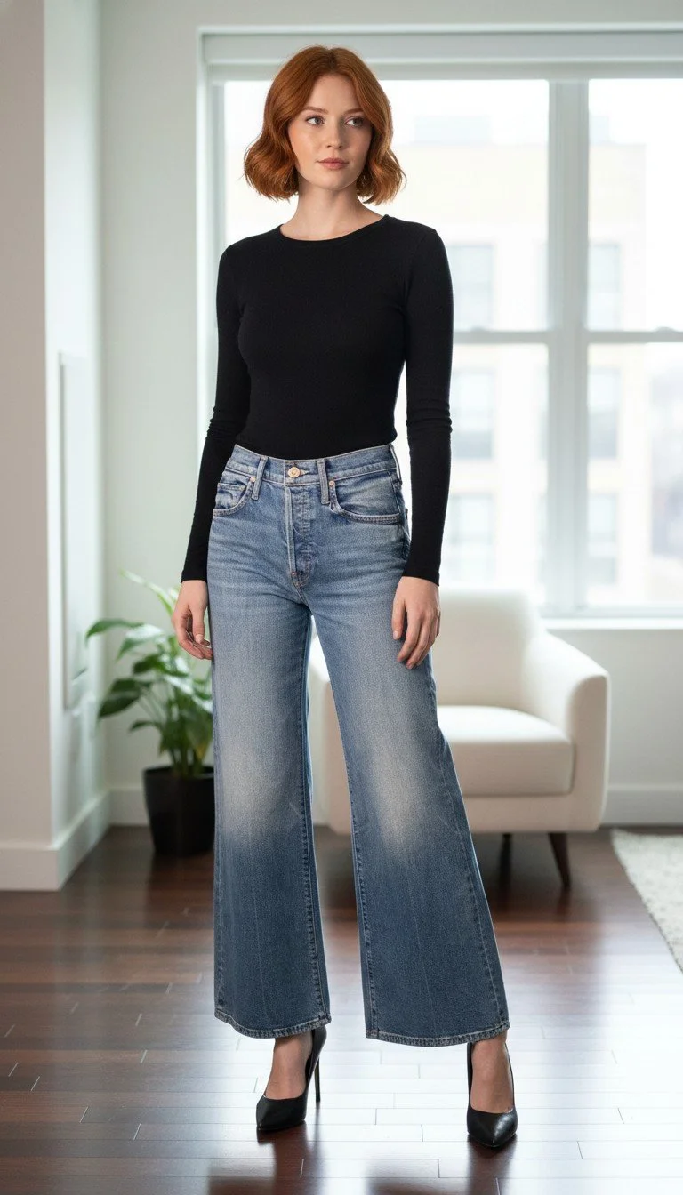 Mother - High-Waist Wide-Leg Denim Jeans Size 2-4