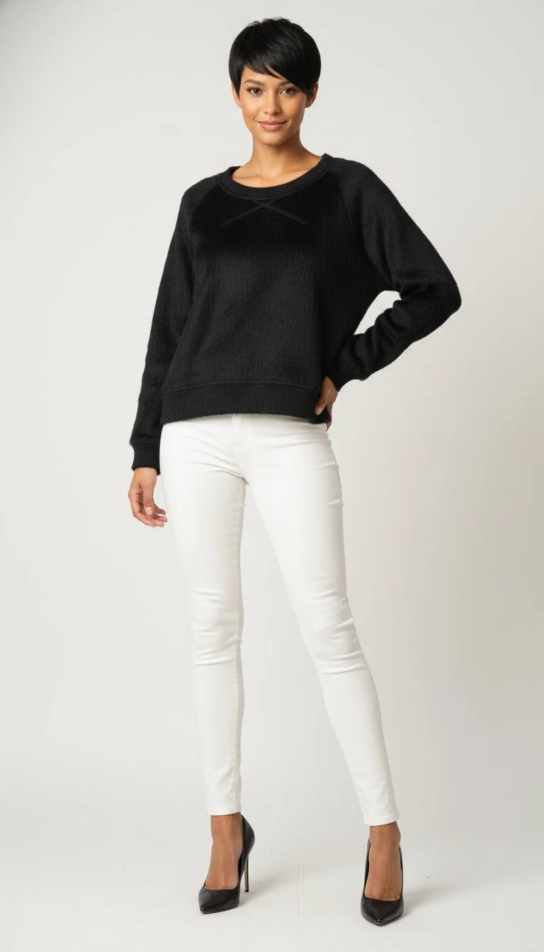 L'Agence - Classic Black Cozy Sweatshirt Faux Fur Knit Size M