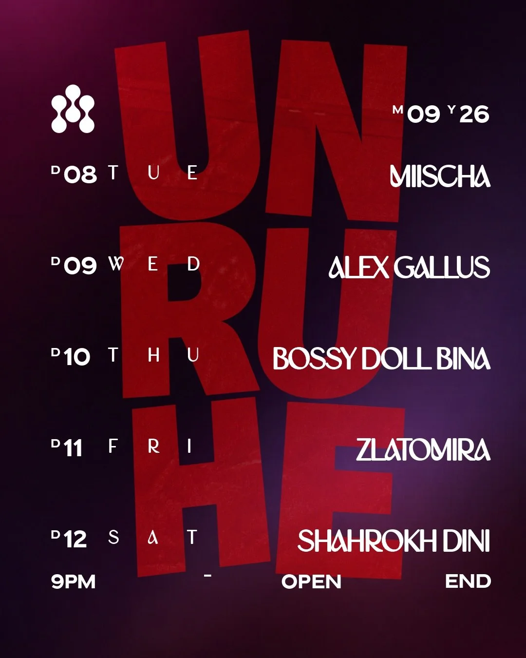 N&auml;chste Woche gibt&rsquo;s uns doppelt. 🔴

W&auml;hrend der Art Week bespielen wir f&uuml;nf N&auml;chte lang die MaHalla: unsere Bar, unsere Drinks, unser Team und ein eigenes Line-up unten im Keller, auf einer Anlage, die es verdient hat.

Di