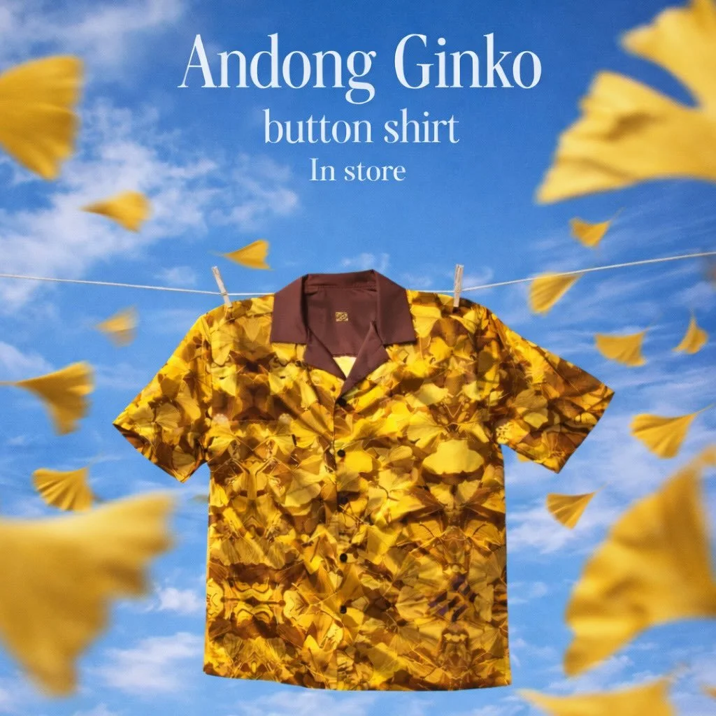 🌼&bull;Andong Ginko button shirt&bull;🌼
Before the Heukwol collection arrives, this independent piece is already in store.

Inspired by Andong, this design draws from the ginkgo tree, an enduring symbol of memory, strength, and tradition.