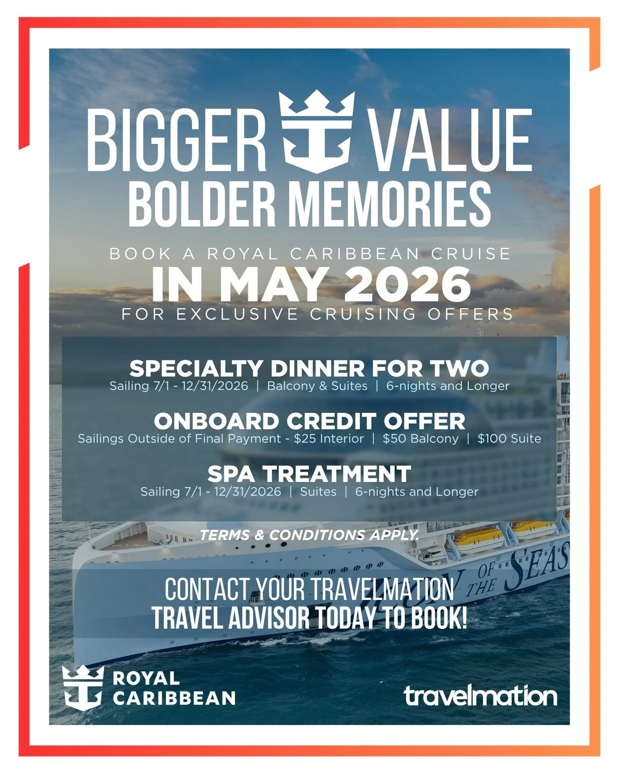 We&rsquo;re calling it &mdash; May is ROYAL CARIBBEAN MONTH. 👑🚢 

Book your cruise right now and score some incredible exclusive offers including dining, spa, and onboard credit. 

Don&rsquo;t let this one sail past you! DM me today and let&rsquo;s