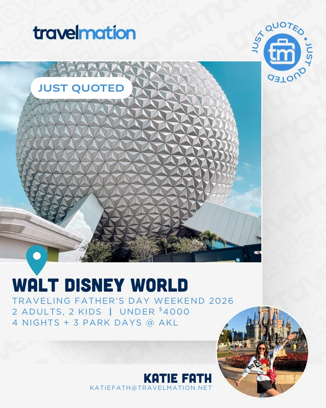 Give dad the gift of priceless memories with the whole family with a long weekend getaway to the most magical place on earth. 🎡✨

Just quoted &mdash; a family of 4 at Disney&rsquo;s Animal Kingdom Lodge for Father&rsquo;s Day weekend! 4 nights, 3 pa