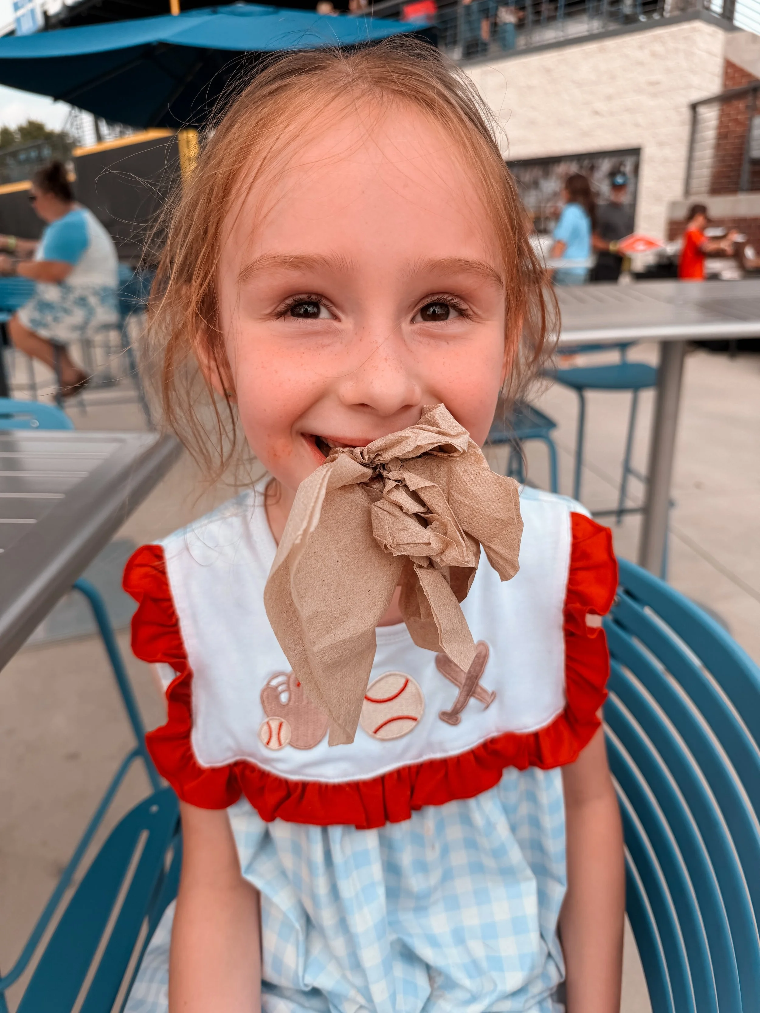 Well Tuesday June 9th was a big day. Lenny lost her top front tooth at the @gosockpuppets game! 

We had so much fun at my work summer outing &amp; this was quite the way to kick it off. But also was the only picture I took all night 🤣