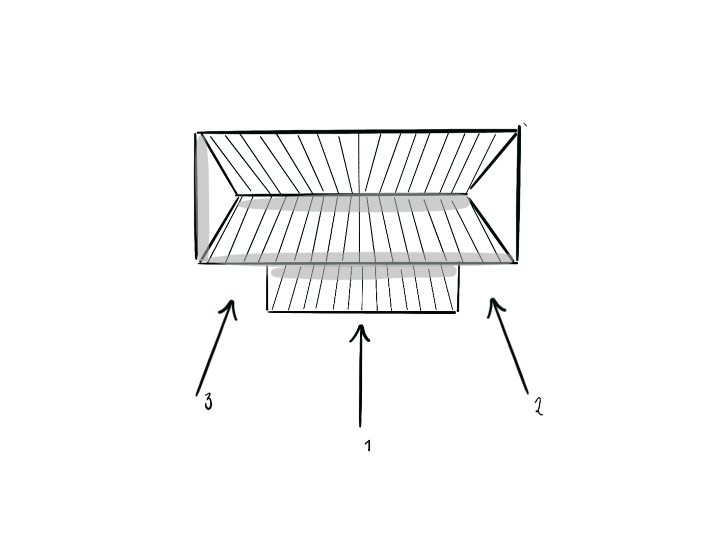 Diagram of a three-dimensional oven showing heat circulation with labeled parts: air circulation, heat barrier, and heating element.