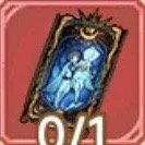 A card with a blue-themed character or figure depicted inside a gold ornate frame
