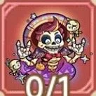 A digital game interface showing a skeleton character holding a skeleton doll, with a pink background and a progress indicator displaying 0/1.