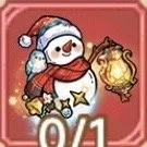 Cute snowman wearing a Santa hat and scarf, holding a lantern with falling snow in the background.