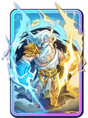 A fantasy character on a mobile game screen, surrounded by icy and fiery effects.