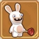 Cartoon bunny wearing boxing gloves, standing in a box with a wooden background.