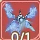 A digital robot with blue glowing features and lightning effects on a pink background, with a counter showing 0/1.