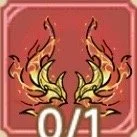 Two stylized flames with a red background, displaying a score of 0/2.