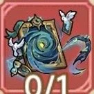 A game card featuring a wizard or mage with a magical portal or vortex in front of them, and a flying butterfly or creature nearby.