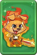 Cartoon lion character with a sword standing on a green background with sparkles.