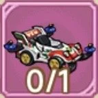 A colorful cartoon race car on a pink background with a number 0/1 beneath it.