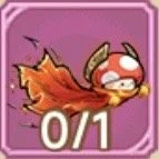 Cartoon dragon with a fiery tail on a purple background, number 0/1.