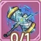 Digital game icon featuring a blue robotic character, a swimming pool, and a pink background with a '0/1' counter.