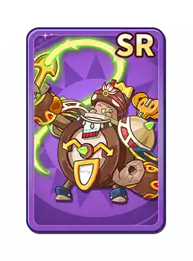 A cartoon character dressed as a king riding a large pig, with a sword in hand and a shield on the pig, surrounded by magical green light and gold elements, labeled 'SR' in the top right corner.