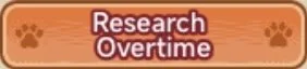 Orange background with the text 'Research Overtime' in white, accompanied by paw prints on both sides.