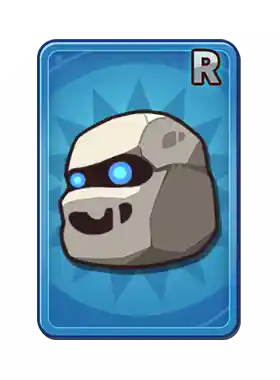 A game card featuring a cartoonish gray robot head with glowing blue eyes, a black mouth, and a red 'R' in the top right corner, set against a blue background.