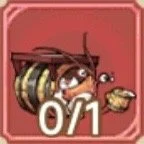 Close-up of a bee on a honeycomb with a red background, showing 0/1 progress indicator.