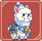 Cartoon llama dressed as a firefighter with a helmet, holding a fire hydrant, on a red background.