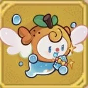 Cute cartoon butterfly with a bear's face, wings, and a blue body wearing a green leaf hat, set against a yellow background.