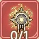 A game interface showing a gear icon with a lightning effect, and a counter displaying 0/1.