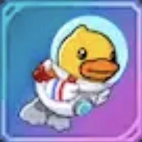 Cartoon duck wearing a striped shirt and sneakers, with a yellow head and orange beak, standing on a sidewalk background.