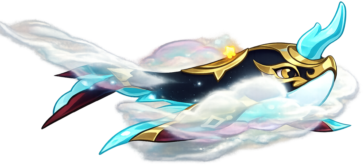 A digital illustration of a flying Pegasus with a dark body, golden armor, and glowing blue wings among clouds and moonlit sky.