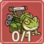 Cartoon of a green military tank with a smiling face, set against a pink background, with a score of 0/1 displayed below.