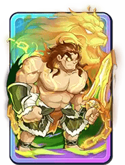 A fantasy-style digital illustration of a muscular warrior with long hair, holding a sword and shield, set against a colorful background.