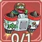 Cartoon robot with soda cups on either side, wearing goggles and a mask, set against a red background.