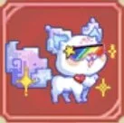 A colorful, cartoon-style unicorn with sunglasses, a rainbow mane, and stars, set against a pink background.