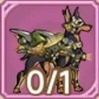 Cartoon image of a small creature with star-shaped ears, green and yellow colors, and a background with a pink border. Uses a 0/1 label in white text.