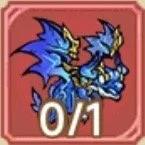 A blue dragon icon with a yellow eye, set against a pink background, with '0/1' written below.