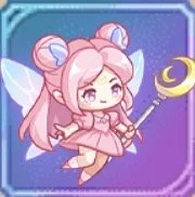 A chibi-style pink-haired fairy with bunny ears holding a magic wand with a crescent moon.