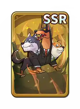 Illustration of three animated cats in business suits on a rocky mountain background, with a gold border and 'SSR' label at the top right corner.