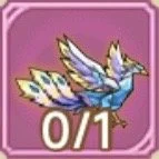 A game icon featuring a colorful mythical creature resembling a bird with multiple tail feathers on a pink background, with a '0/1' counter at the bottom.