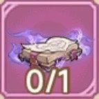 A mystical purple and blue glowing stone resting on an ornate platform with a pink border, marked with 0/1.