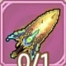 Pixel art image of a rocket or spaceship with a blue flame at the tail, on a pink background with the number 0/1 underneath.