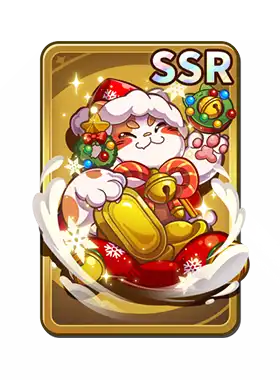 Santa Claus wearing a red hat, holding a gift, and surrounded by candy canes and holiday decorations, with a gold background and an 'SSR' label.