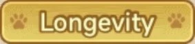 Text reading 'Longevity' with a gold background and paw prints