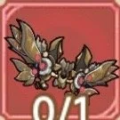 A digital game interface showing a red background with a decorative floral or creature icon in the center and a counter displaying 0/1.