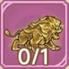 A golden lion illustration with a pink background, featuring a '0/1' label.