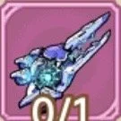 A digital illustration of a blue, icy dragon head with sharp features, set against a pink background.