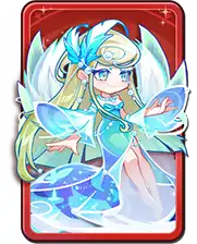 A fantasy-themed digital illustration of a female character with long, flowing blonde hair, dressed in a light blue and white gown, surrounded by ice and snow effects.
