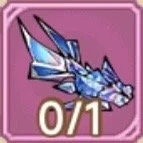 A blue and white dragon head icon with an angular design, set against a purple background with a gold '0/1' label below.