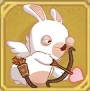 Cute cartoon white rabbit with a bow and arrow.
